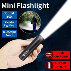 Small Palm Mini Flashlight Rechargeable | Bright Zoomable LED for Camping & Emergency