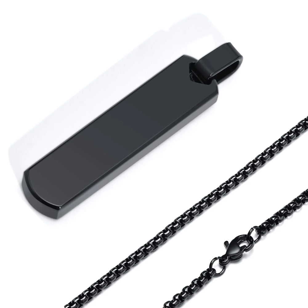 Initial Bar Necklace for Men | Thick Geometric Vertical Pendant with A-Z Letters detail view