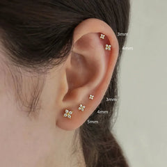 2/3Pcs Dainty CZ Flower Stud Earrings For Women, 18K Gold Plated Tiny Small Cute Carti close-up view