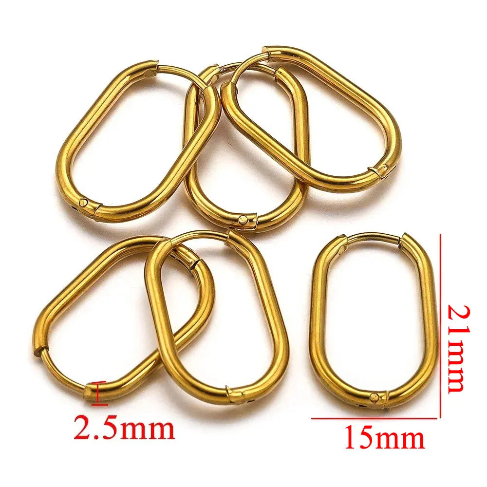 Gold Plated Rectangular Hoop Earrings | 6pcs Stainless Steel Jewelry Findings for DIY close-up view