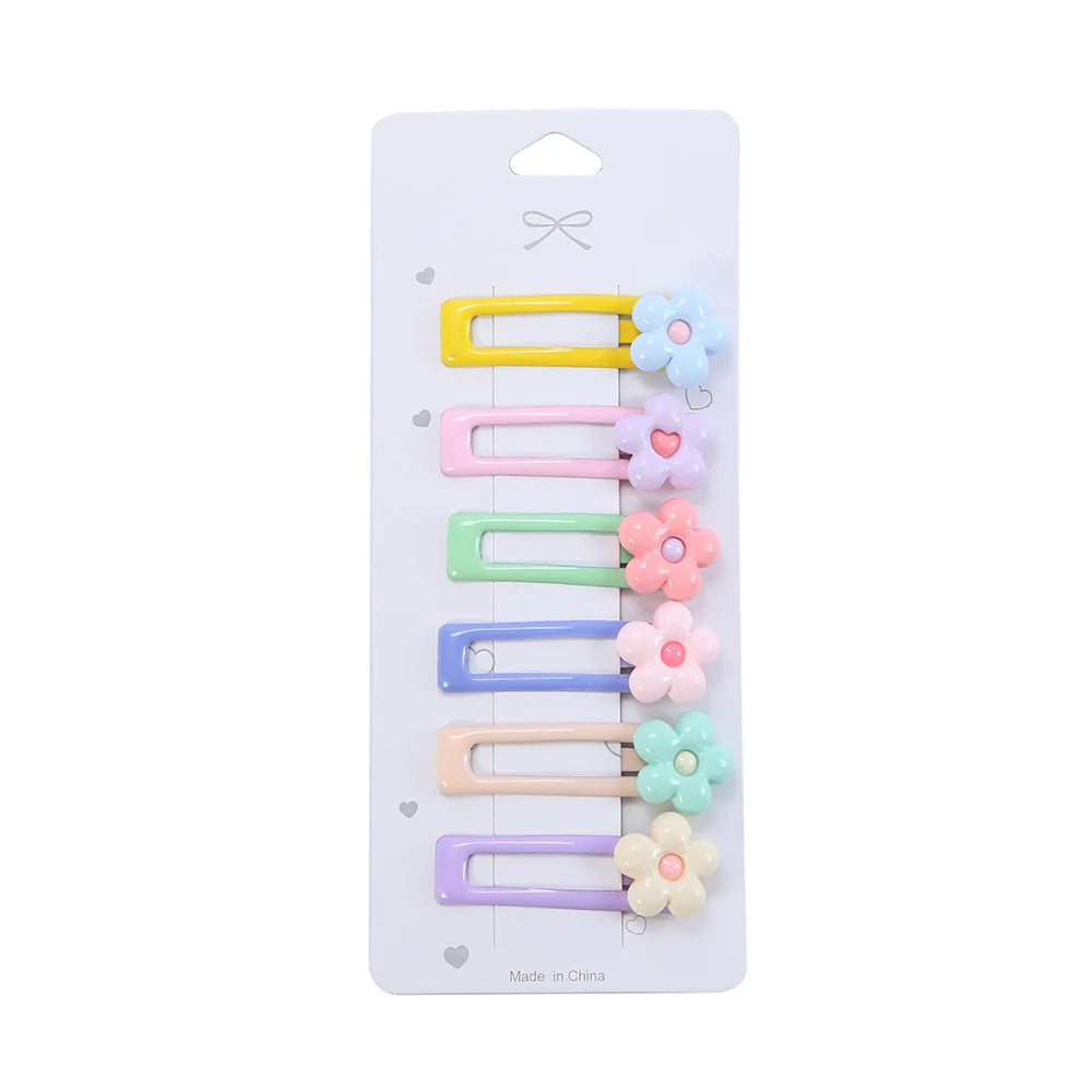 6Pcs/Set Candy Color Hair Clip Set Kids Girl Cartoon Tulip Bow Flower Bangs Clips Hair Pins Baby Cute Barrette Headdress