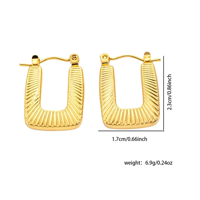 ANENJERY 316L Stainless Steel Hollow Square Texture Drop Earrings | Hypoallergenic Geome detail view