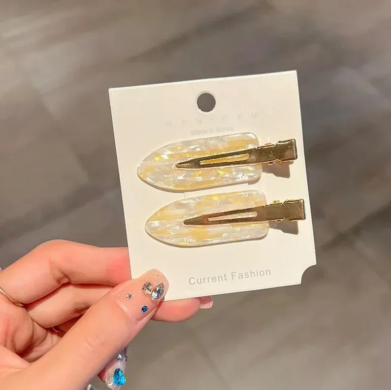 New 2/3/4pcs Korean Fashion Gold White Glitter Hair Pin Acetate Make Up Hair Clips Hea close-up view