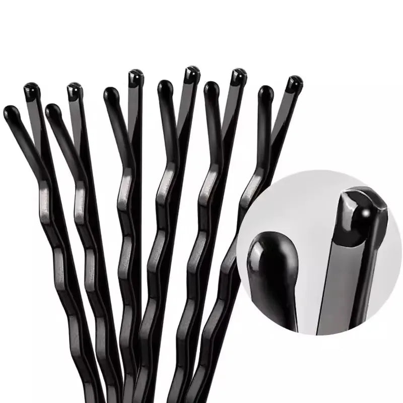 60/600pcs Black Straight Line Hair Clip U-shaped Needle Lady Hairpins Curly Wavy Grips close-up view