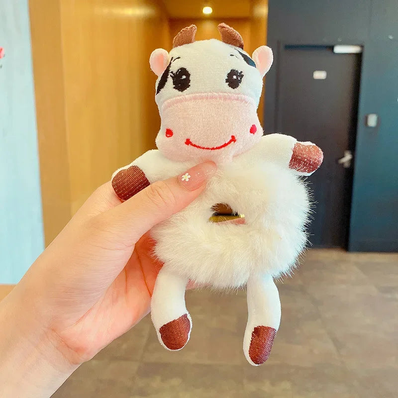 1pcs Hair Circle Girl Frog Plush Green Hair Circle Bun Cute Funny Hair Band Elastic Scru detail view