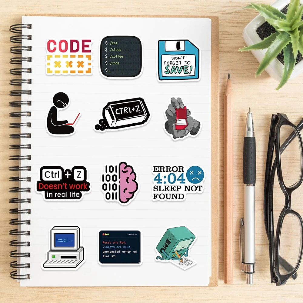 50 Pieces Funny Programming Meme Stickers | Geek Gift for Coders lifestyle view