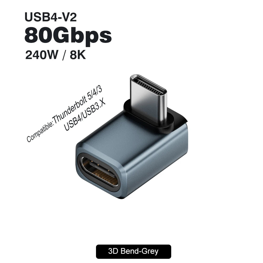 USB4 V2 90 Degree Type C Angle Adapter 80Gbps Thunderbolt 5 4 3 Elbow Adapter 240W US alternate view