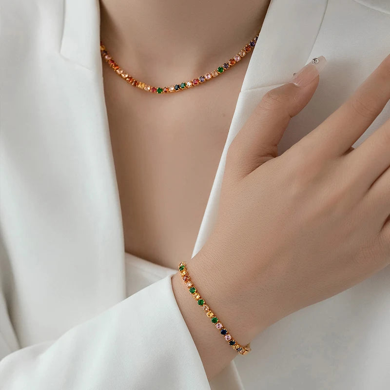 Dopamine Colored Zircon Collarbone Chain | Gold Colour Women's Trend Necklace alternate view