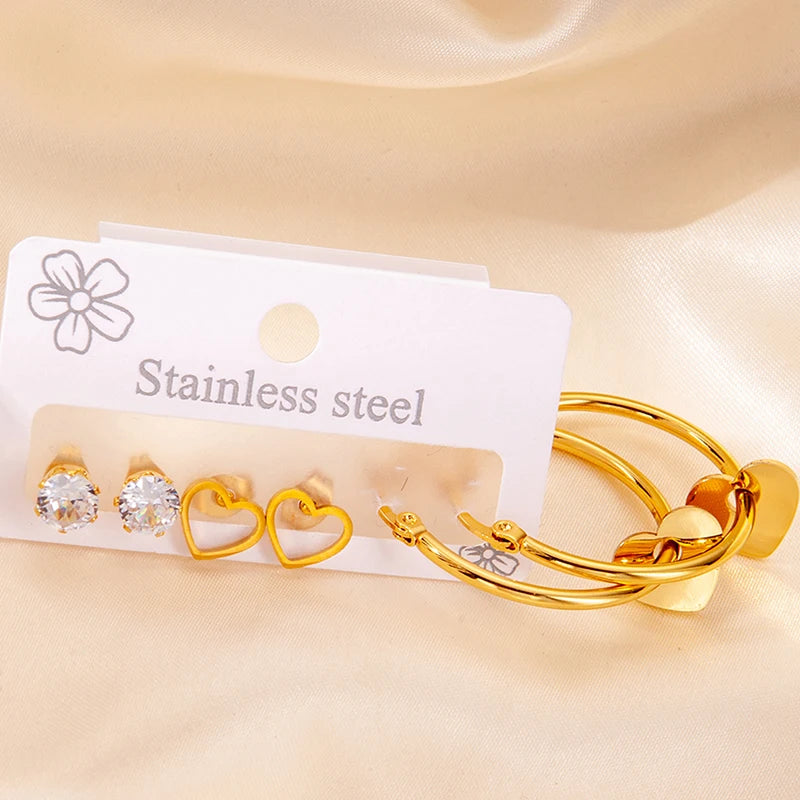 316L Stainless Steel 6 Piece Earring Set | Circle Heart Star Flower Pendant Earrings lifestyle view