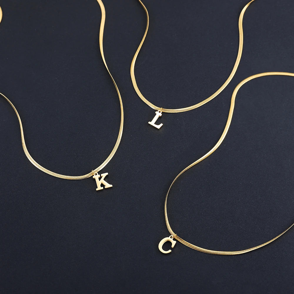 Gold Letter Initial Pendant Necklace | Stainless Steel Snake Chain Jewelry for Women lifestyle view