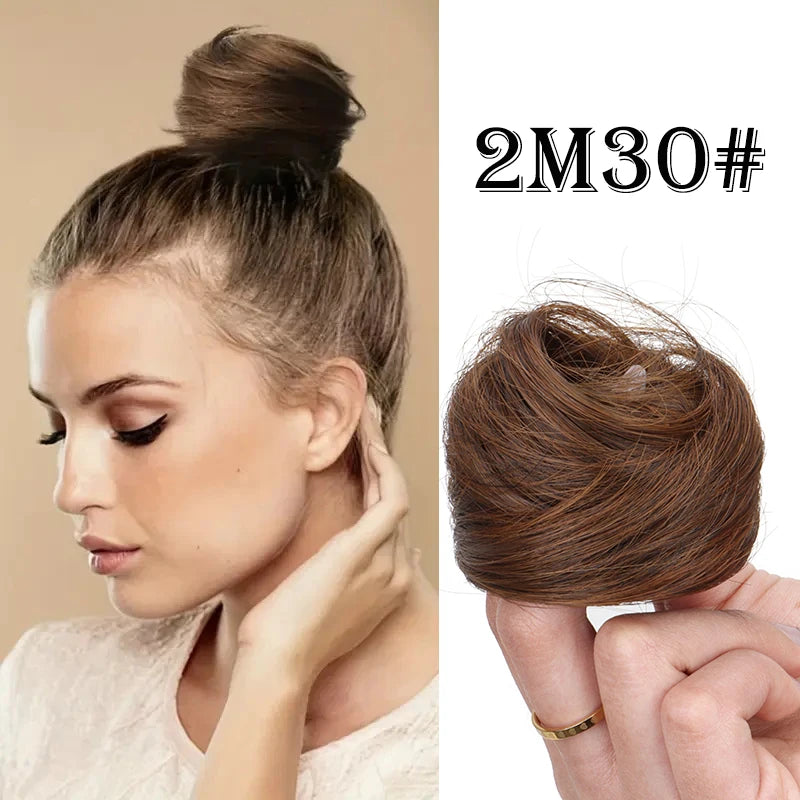 Elegant Synthetic Hair Bun for Women Soft Comfortable Chignon Style Elastic Rubber Ban close-up view