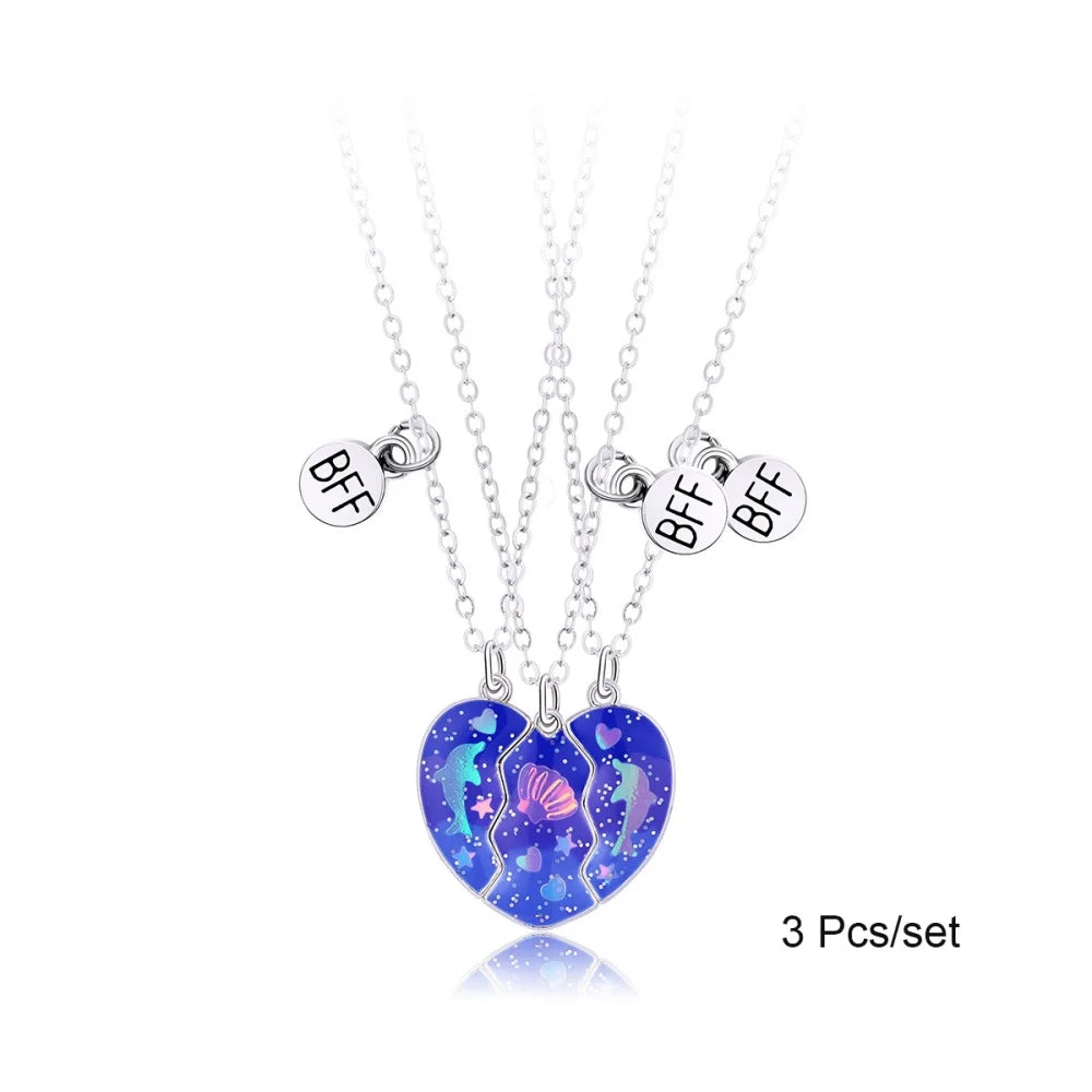3 Pcs/set Best Friends Pendant Necklace For Woman Magnetic Adjustable Rainbow Daisy Lo close-up view