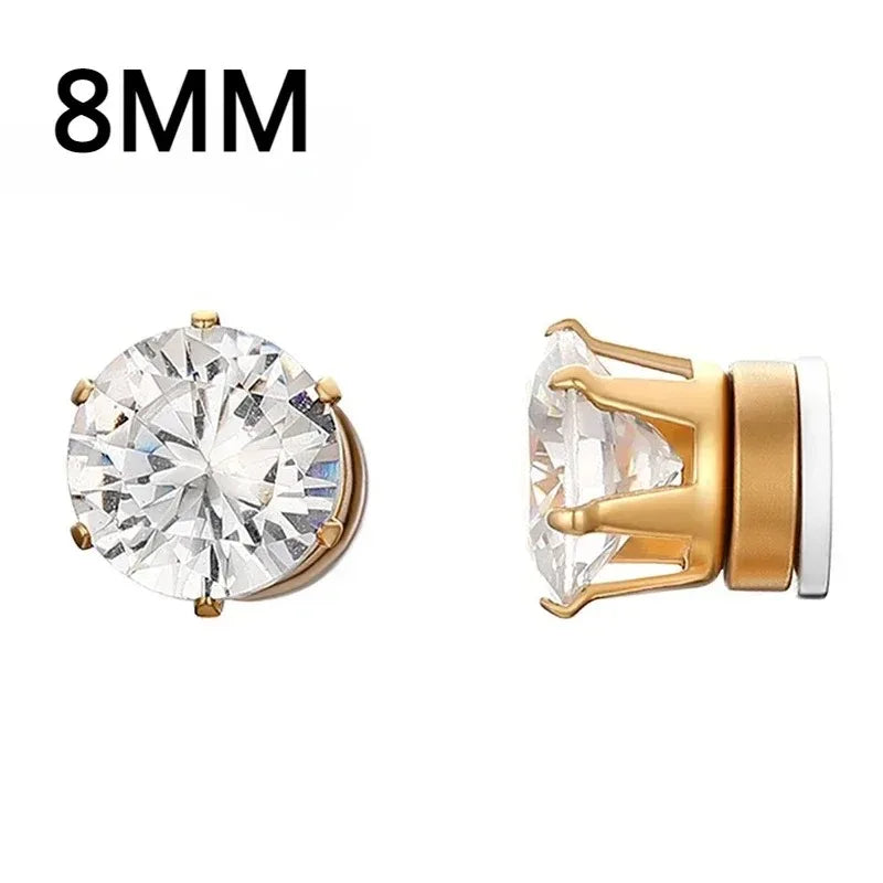 1Pairs Crystal Strong Magnetic Ear Stud Clip Earrings for Men Women, Punk Round Zircon close-up view