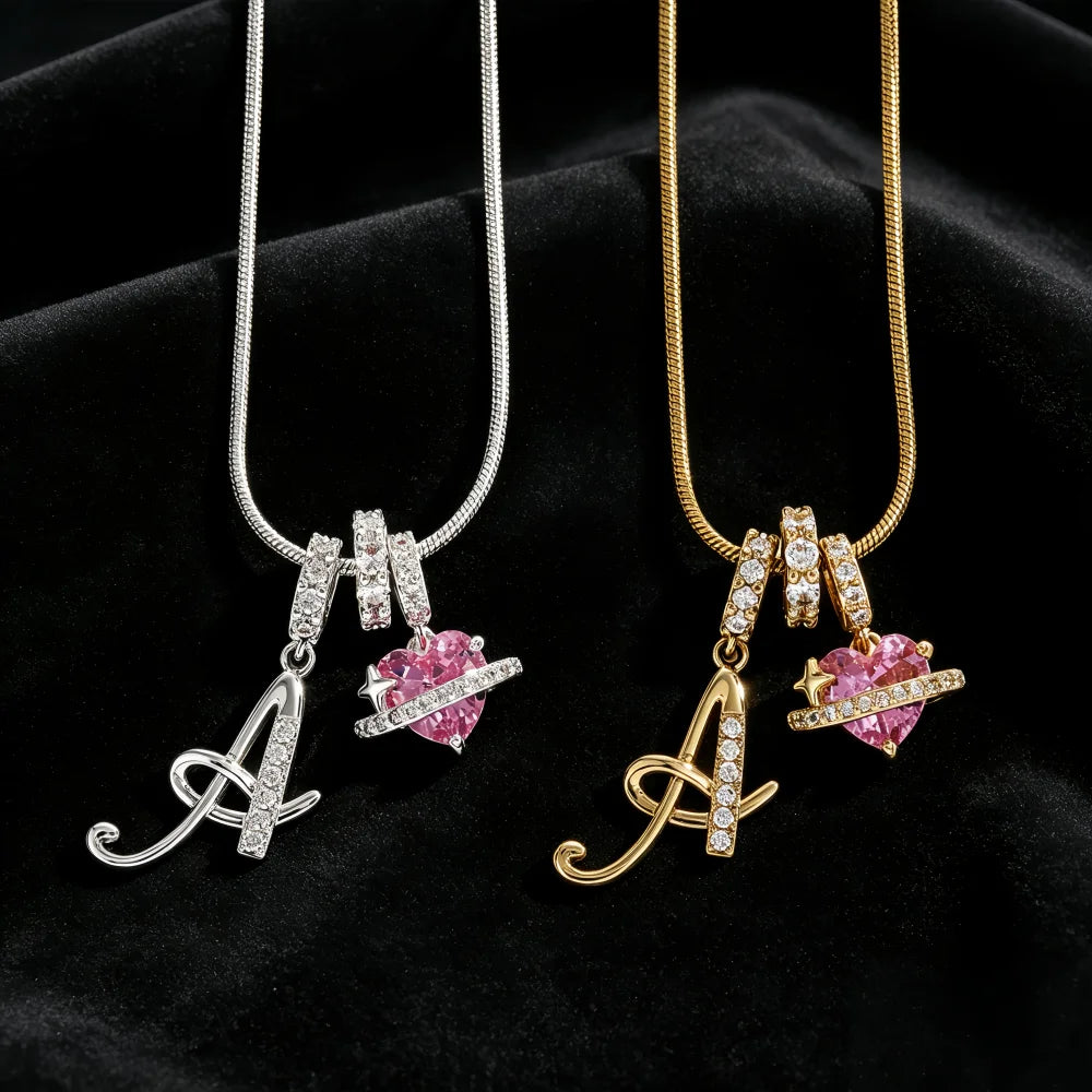 Gold Color Zircon Flower Pendant Necklace Female A-Z 26 Letter Alphabet Wedding Jewelry Gift for Wom