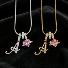 Gold Color Zircon Flower Pendant Necklace Female A-Z 26 Letter Alphabet Wedding Jewelry Gift for Wom