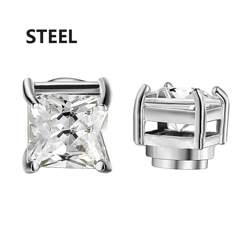 3 Pairs Punk Round Zircon Magnet Earrings Crystal Strong Magnetic Ear Stud Clip Ear additional angle
