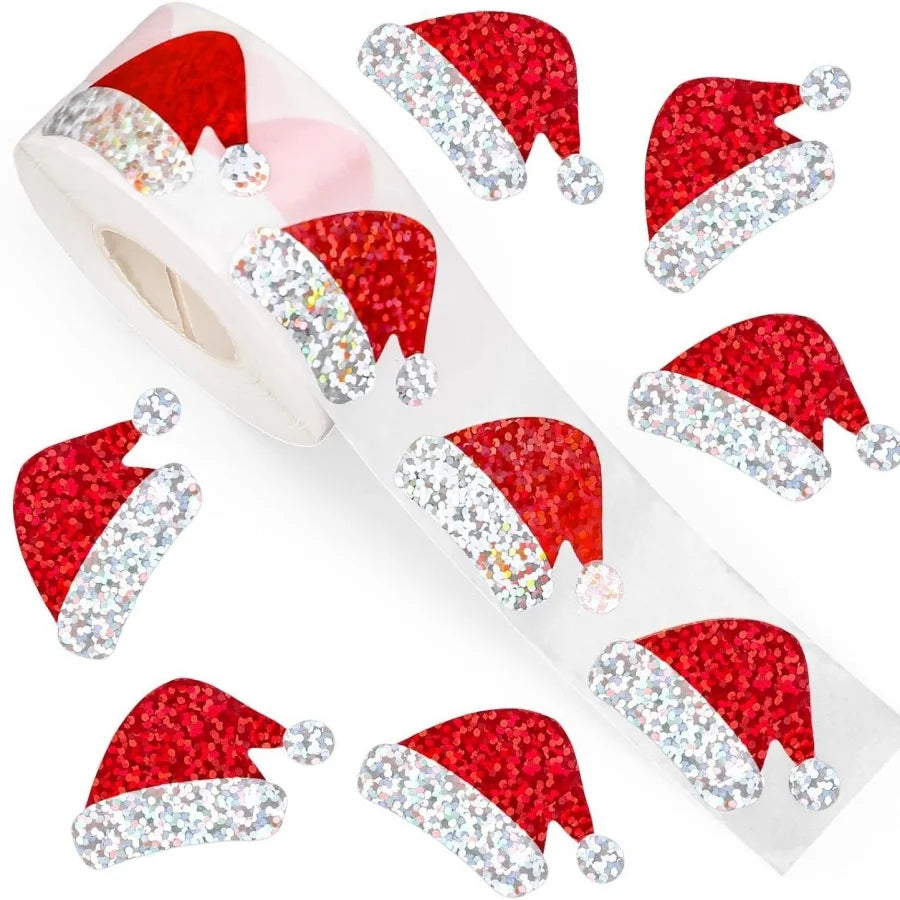 Christmas Hat Stickers | 500pcs Laser Gift Packaging Labels alternate view