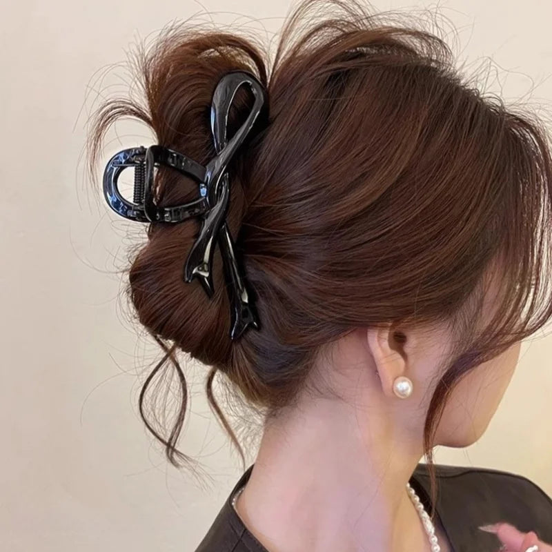 13cm Acrylic Ribbon Bow Hair Claw Glossy Crab Hair Clip Shark Ponytail Holder Barrettes Headwear for Women Hair Accessories