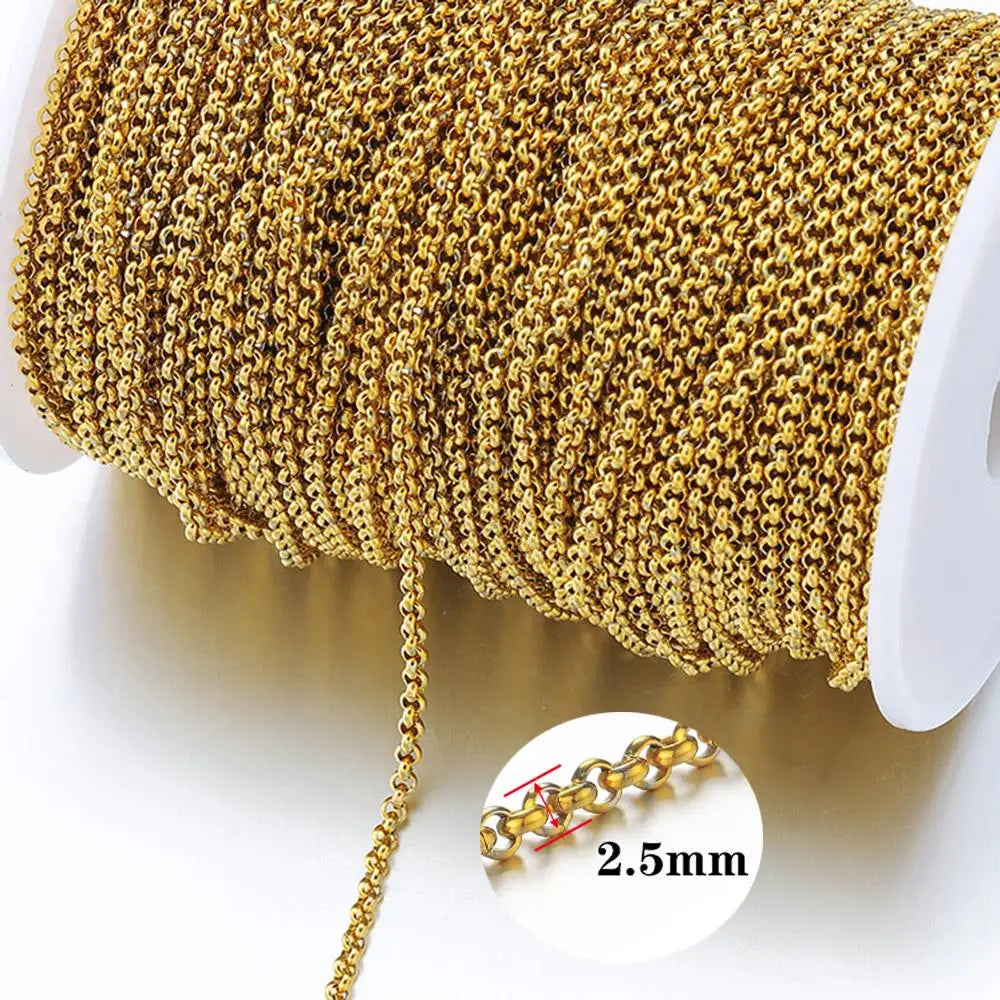 2Meters Stainless Steel Link Cable Gold Chains for DIY Jewelry Making Rolo Chain Beads C detail view