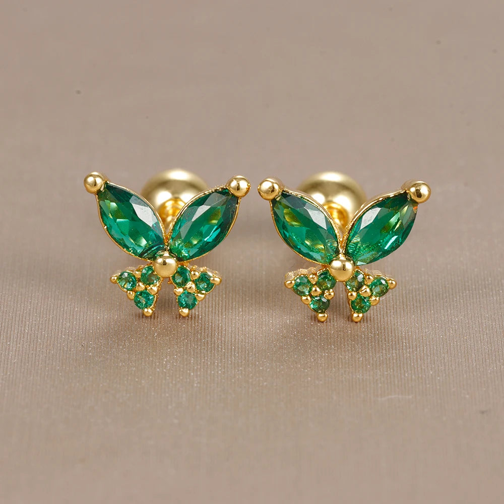 Butterfly Green Stud Earrings Women Stainless Steel additional angle