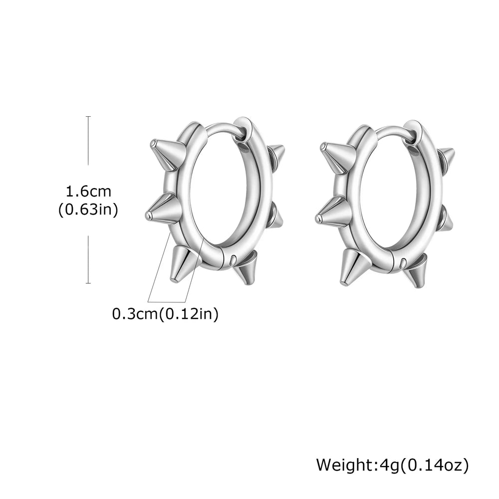 Stainless Steel Rivet Hoop Earrings for Men | Waterproof and Hypoallergenic Circle Ear close-up view