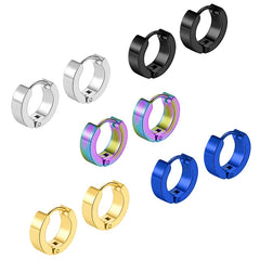 1/5 Pairs Men Women Punk Rock Stainless Steel Huggie Ear Circle Earring Piercing Push-Back Ear Buckl
