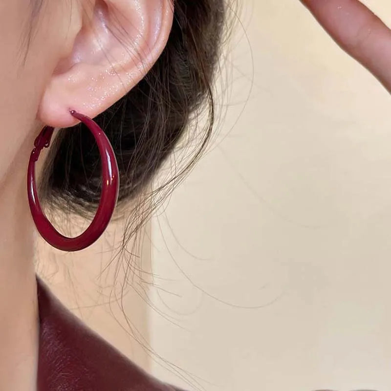Red Big Round Hoop Earrings for Women | Trendy Geometric Huggie Jewelry alternate view