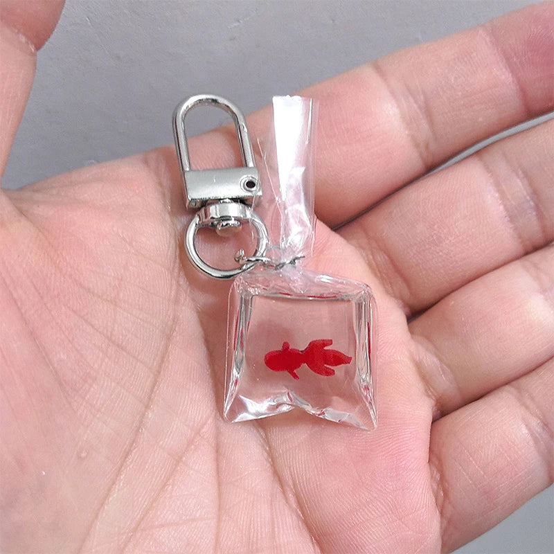 Creative Simulation Goldfish Keychain | Transparent Carp Pendant for Backpack close-up view