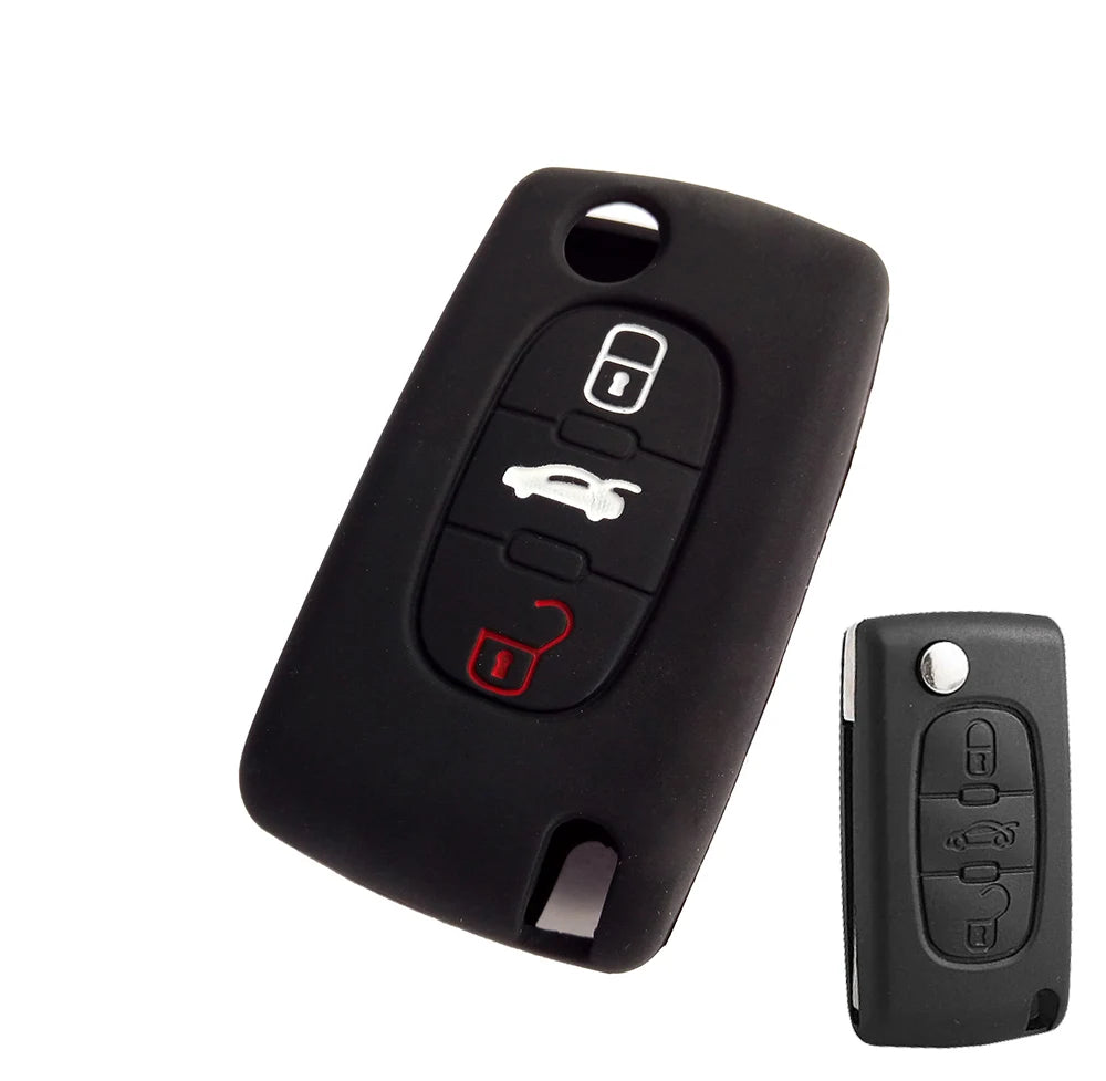 XUKEY Silicone Key Cover Case Fob Holder for Citroen Peugeot Cars | 2/3 Button Flip K lifestyle view