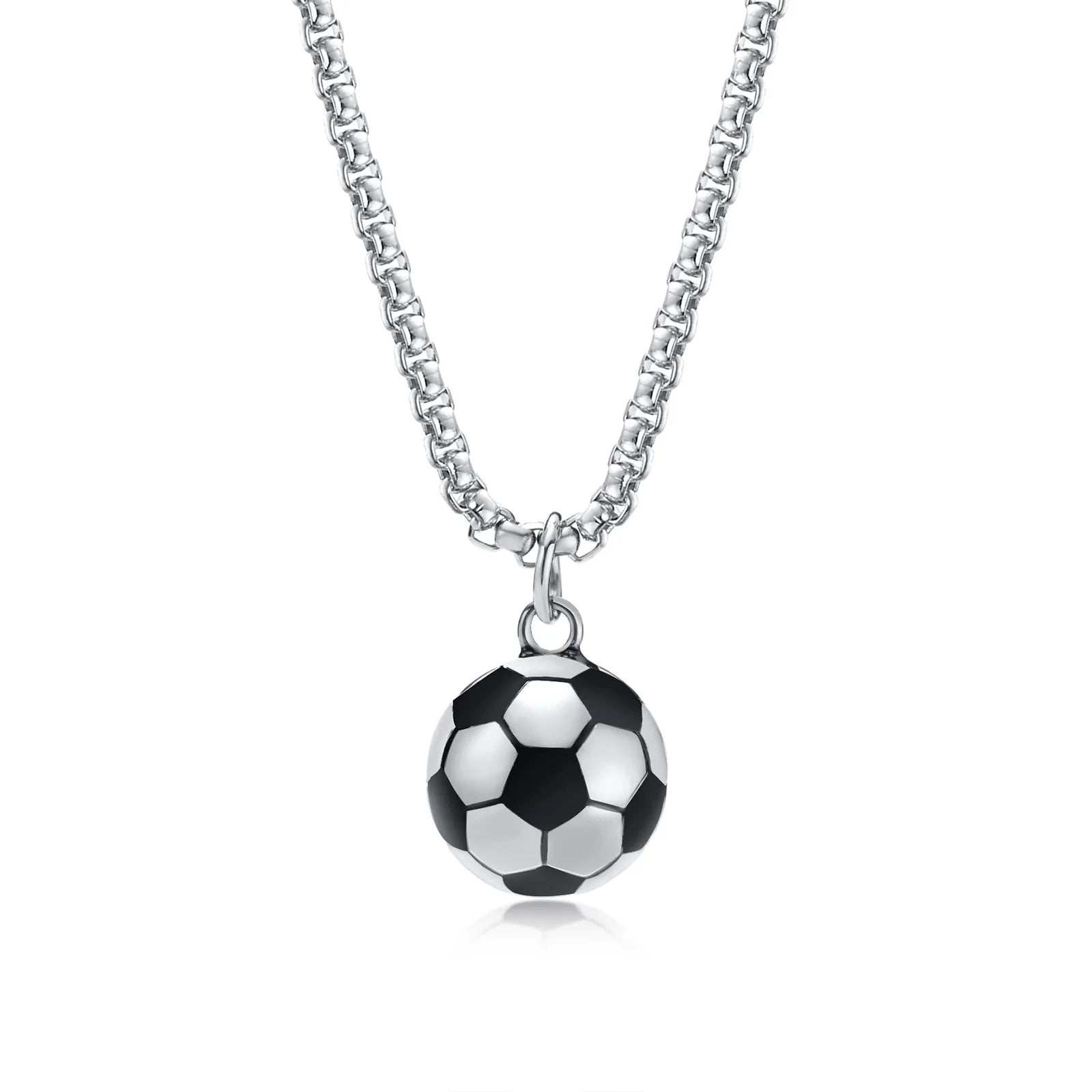 Vnox Lucky 3D Soccer Football Pendant Necklaces for Men Boys, Stainless Steel Collar,S close-up view
