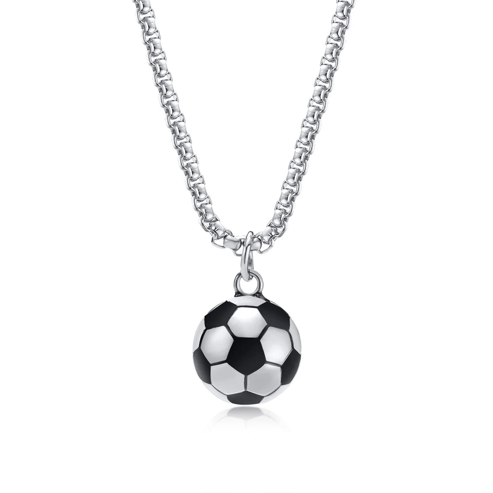 Vnox Lucky 3D Soccer Football Pendant Necklaces for Men Boys, Stainless Steel Collar,S close-up view