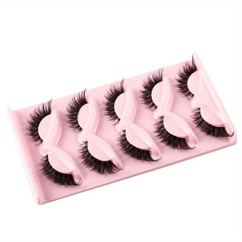 5 Pairs of Dramatic Cat Eye Fake Eyelashes - Natural, Long, Winged, and Elongated for a Flawless Makeup Look.