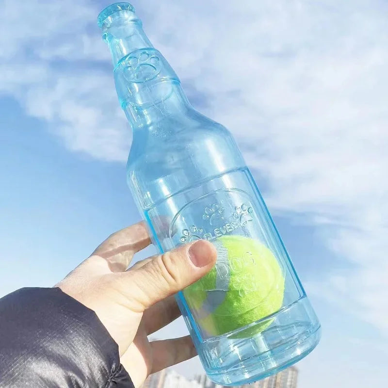 Dog Chew Toy Squeaky Silicone Beer Bottle With Tennis Ball Bite-resistant Puppy Toy T lifestyle view