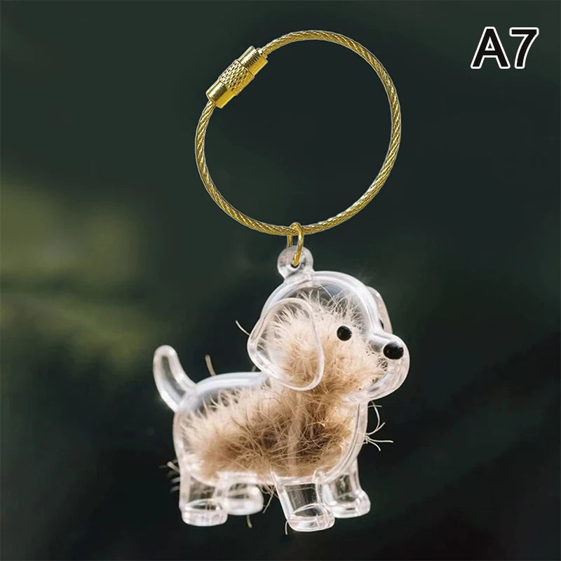 Clear Puppy Hair Memorial Keepsake Capsule Pet's Dog Fur Container DIY Pendant Keychai close-up view