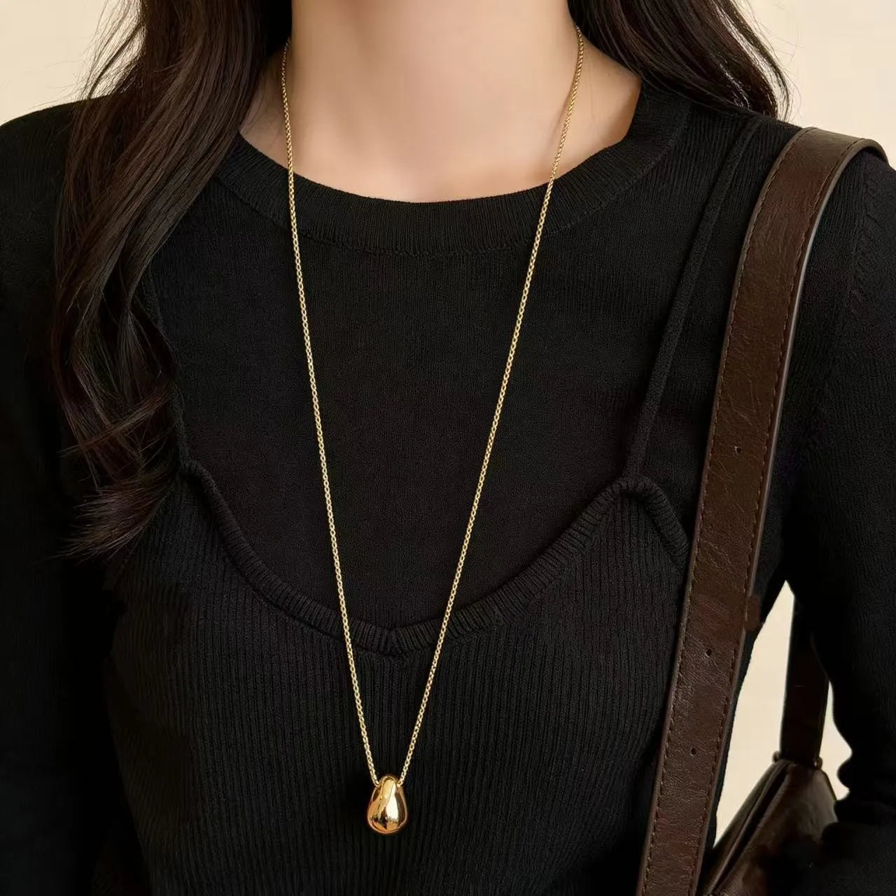Fashion Waterdrop Pendant Necklace | Stainless Steel Snake Chain Jewelry Gift lifestyle view