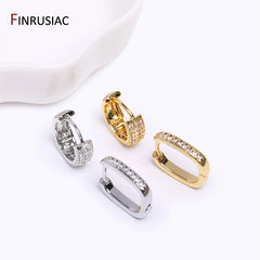 Gold Plated Brass Simple Hoop Earrings High Quality Women Earrings, Inlaid Zircon Tren close-up view