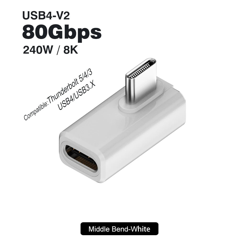 USB4 V2 90 Degree Type C Angle Adapter 80Gbps Thunderbolt 5 4 3 Elbow Adapter 240W additional angle