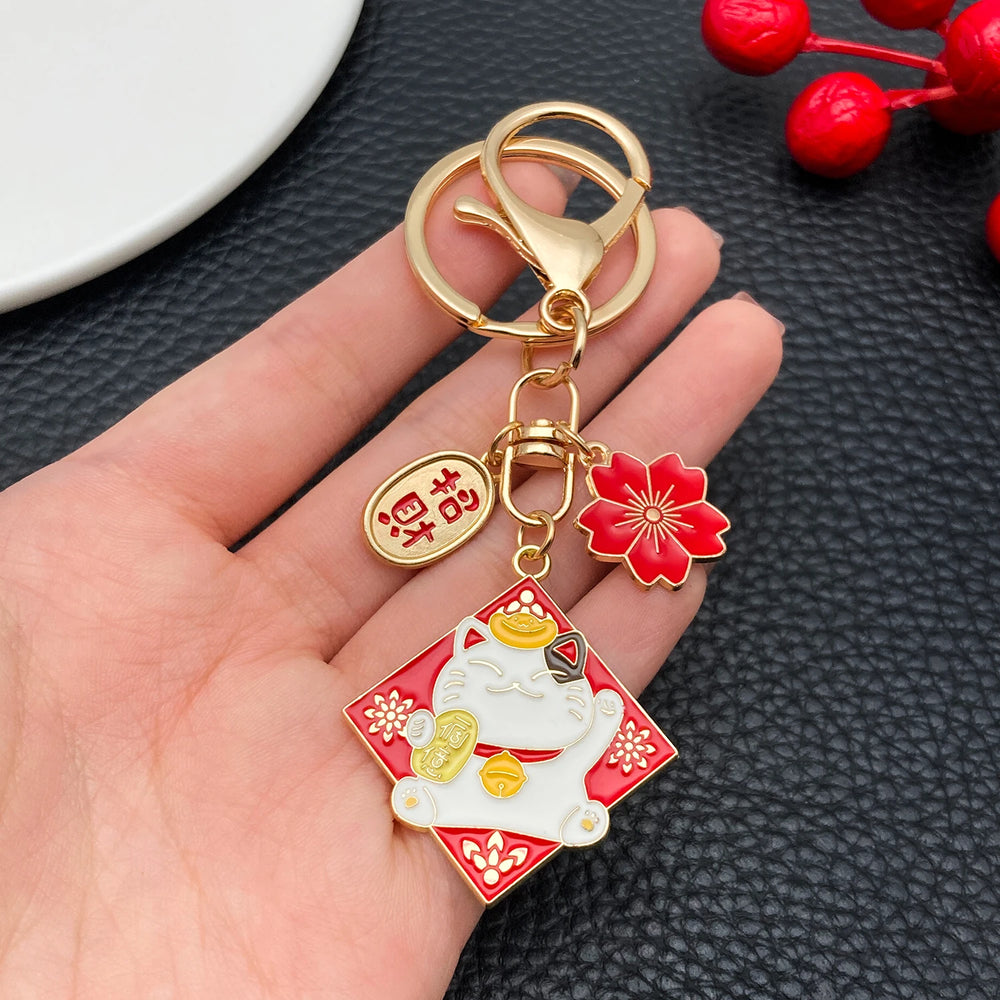 Japanese Maneki-neko (Lucky Cat) Keychain, Japanese Style Koi Fish Car Key Pendant, C alternate view