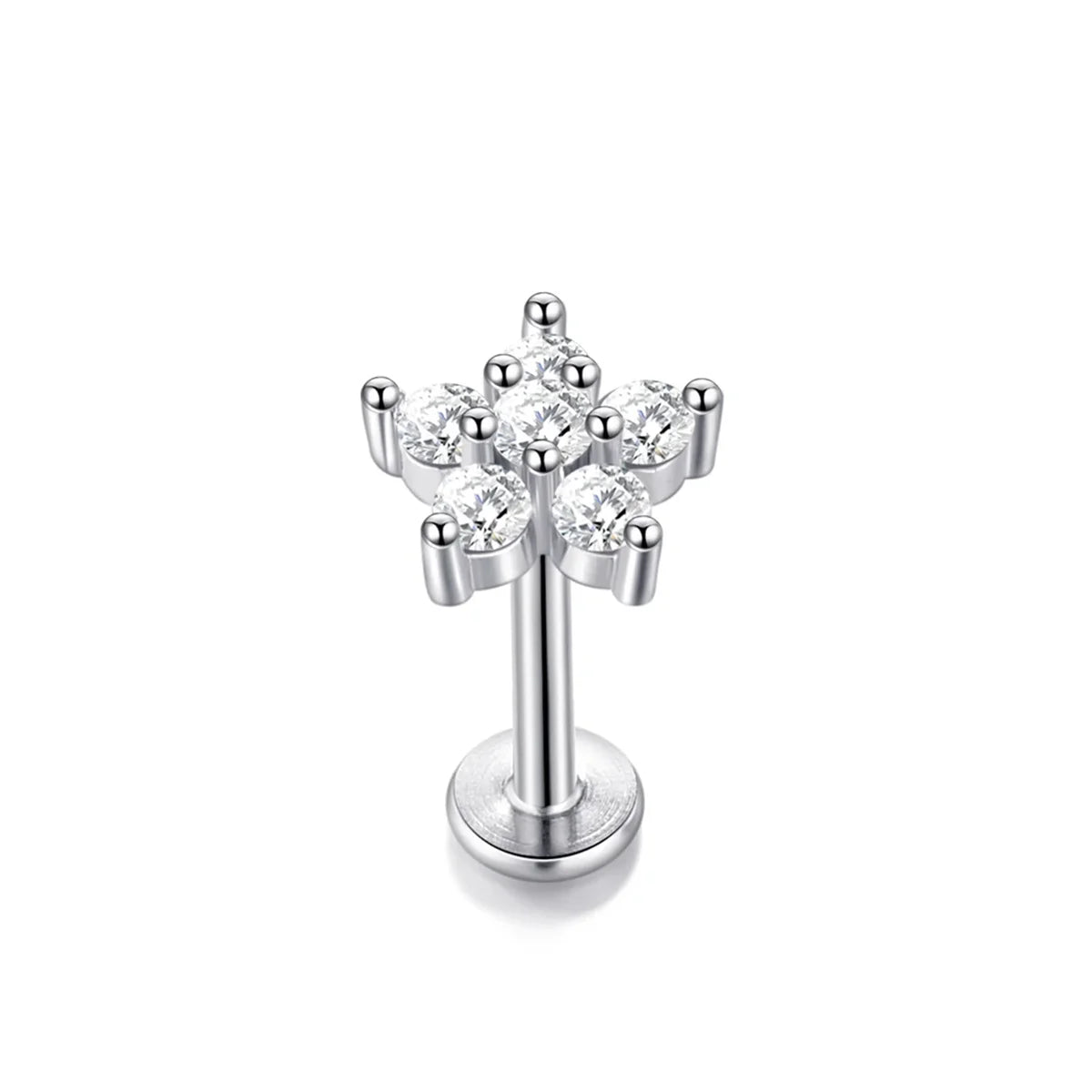 1/5Pcs 316L Stainless Steel Delicate Flower Tragus Cartilage Stud Earring,Internally T close-up view