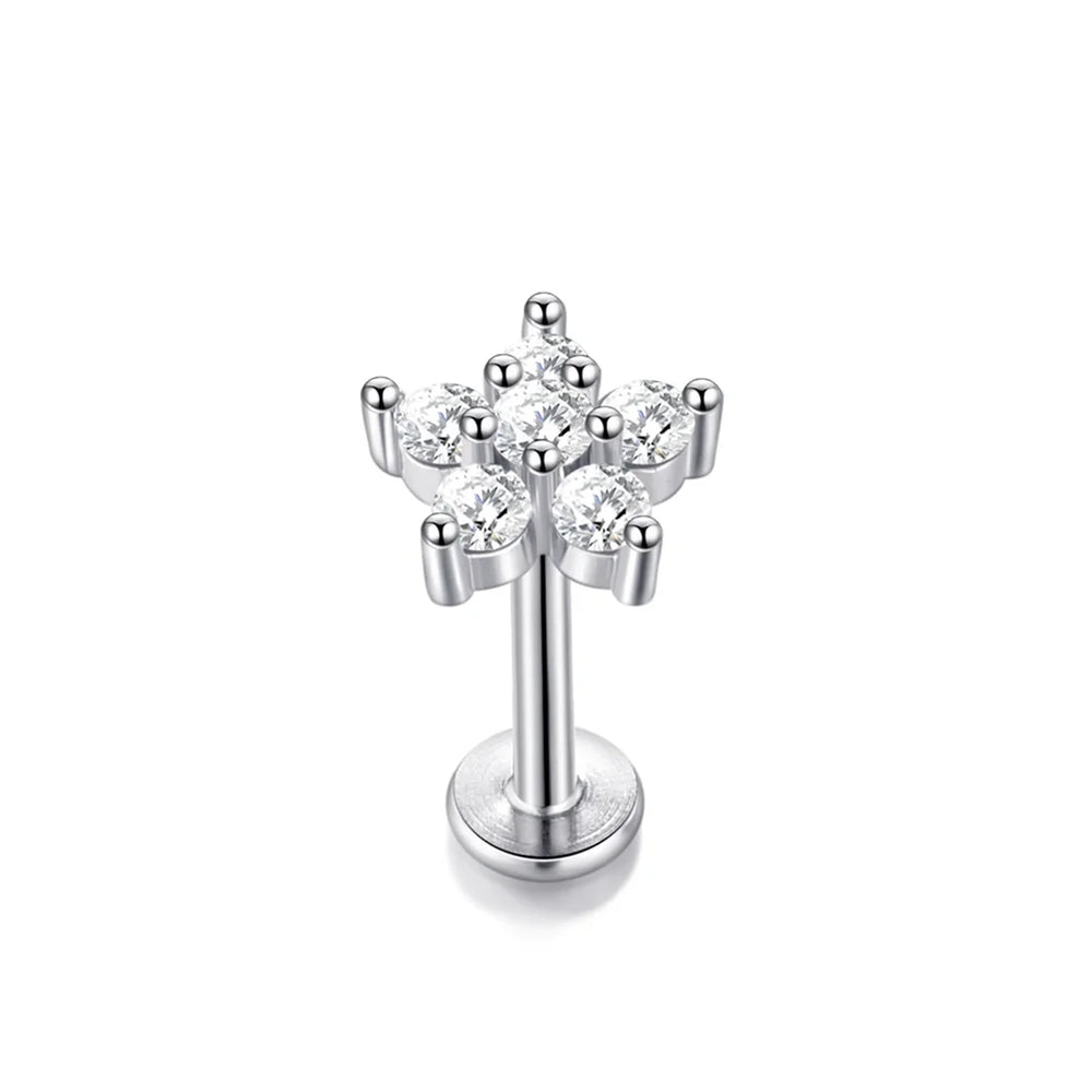 1/5Pcs 316L Stainless Steel Delicate Flower Tragus Cartilage Stud Earring,Internally T close-up view