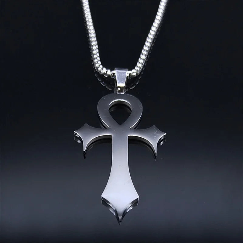 Stainless Steel Ankh Cross Pendant Necklace | Gothic Symbol of Life Jewelry detail view