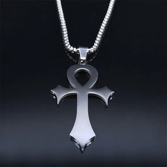 Stainless Steel Ankh Cross Pendant Necklace | Gothic Symbol of Life Jewelry detail view