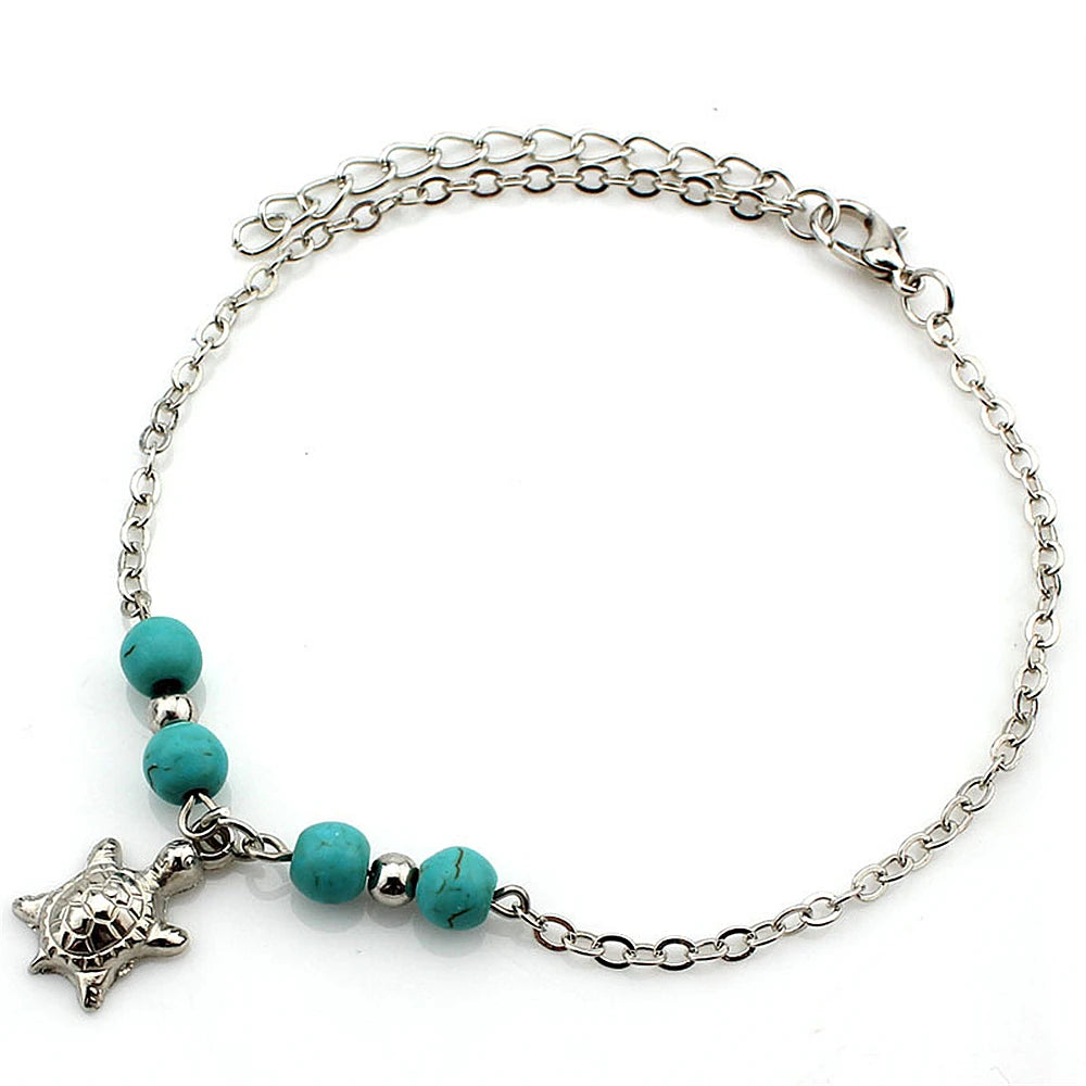 1Pc Boho Turquoise Starfish Anklets Summer Conch Rice Bead Anklet With Adjustable Cha alternate view