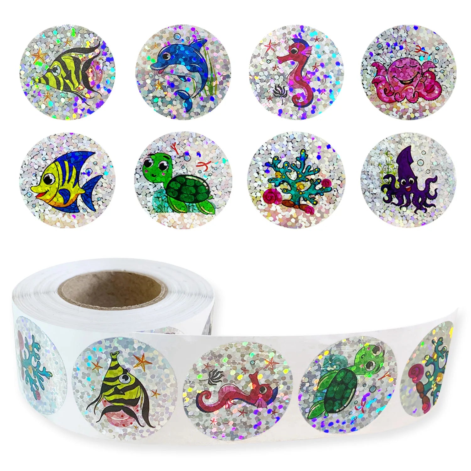 500pcs Rainbow Laser Marine Animal Stickers | DIY Scrapbooking Craft Stickers additional angle