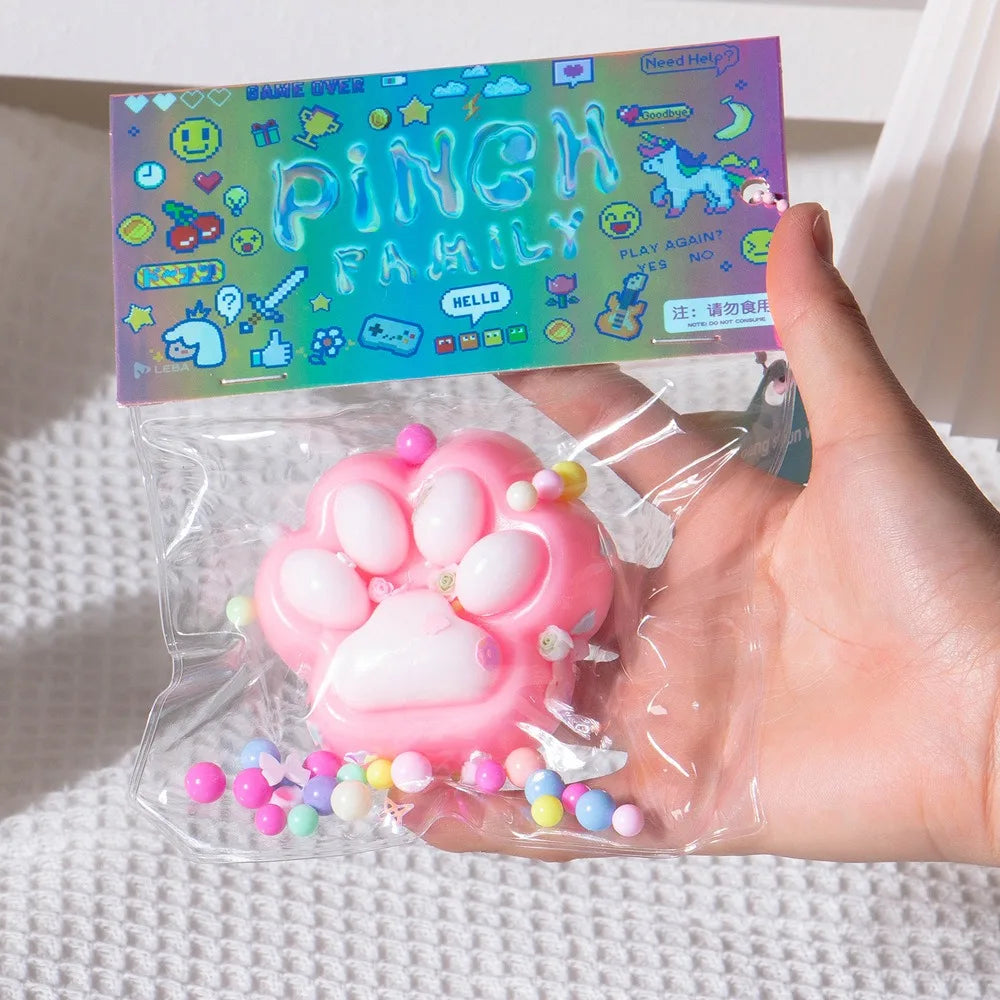 Taba Squishy Bow Cat Paw Fidget Toys | Cute Pink Cat Foot Slow Rebound Toy close-up view
