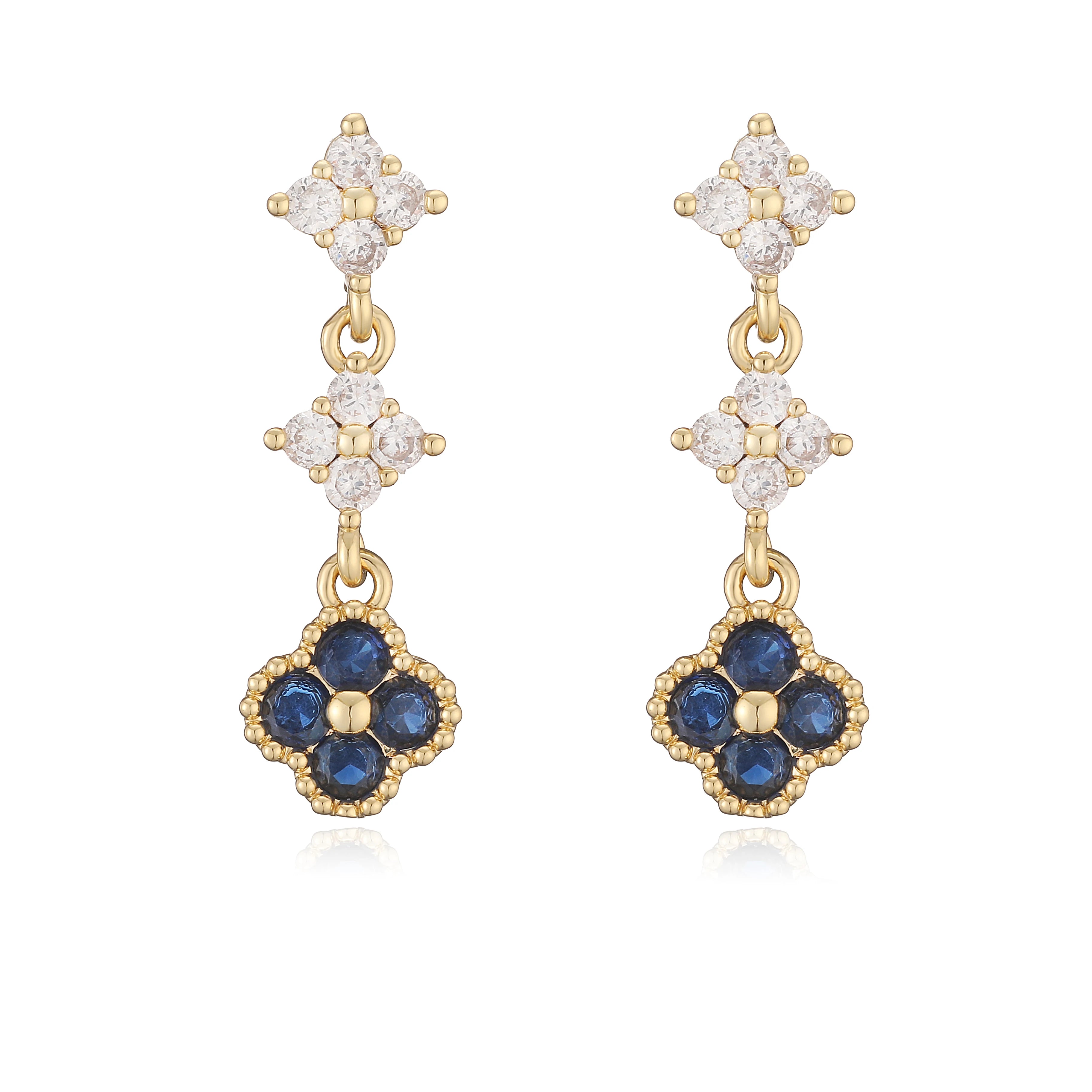 HECHENG,Sparkling Zirconia Stud Earrings Floral Tassel Earrings French Banquet Style R close-up view
