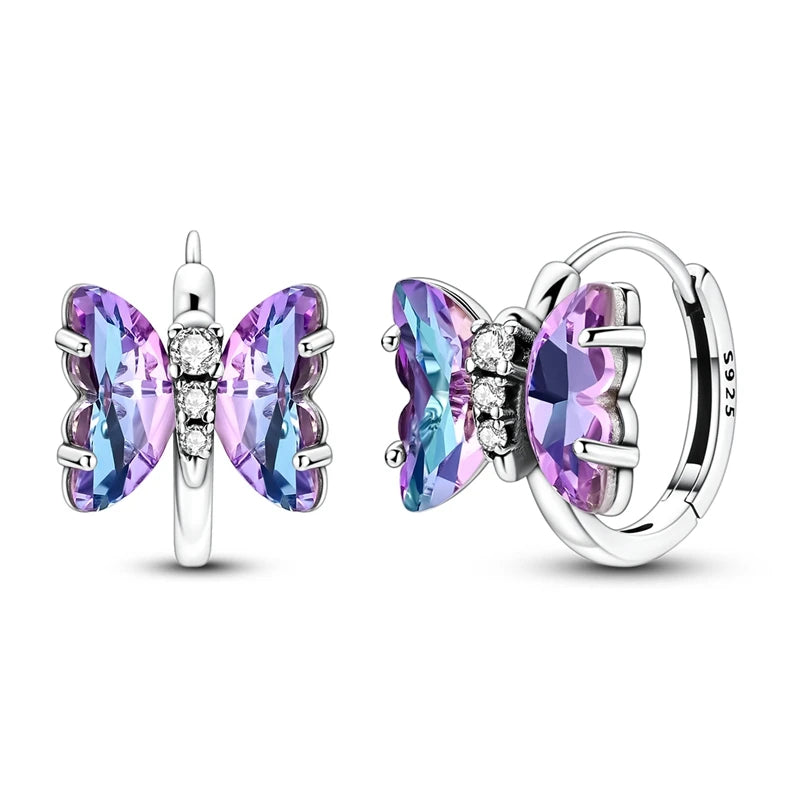 Luminous Shell Women Earrings Original 925 Sterling Silver Pave CZ Star Moon Hoop Earrin detail view