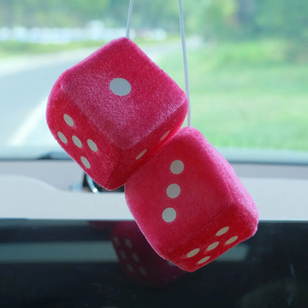 Plush Dice Car Pendant Cute Dice Jewelry Auto Rearview Mirror Hanging Ornament Car In lifestyle view