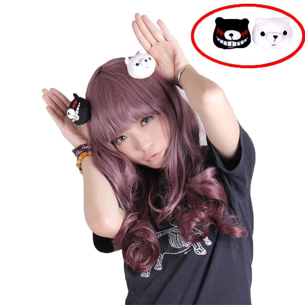 Danganronpa Enoshima Junko Headwear Cosplay White Black Bear Hairpins Girl Gift