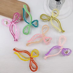 13cm Simple and Versatile Hollow Streamer Bow Ties Oil Dripping Plastic Hair Claw Clip Hairpin Hair Accessories for Women